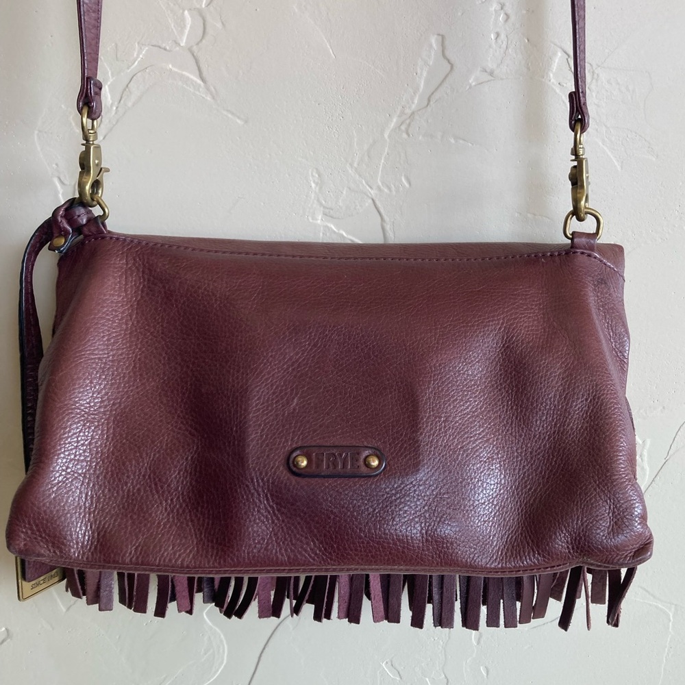 The Frye Company Heidi Leather Crossbody Fringe Purse Oxblood Burgundy - Picture 7 of 15